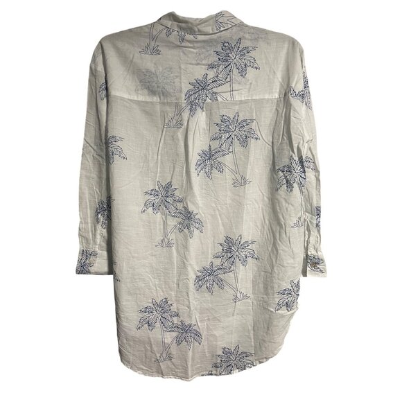 Blue Island Beach Coverup Shirt Womens Large Palm Tree Print Button Up Tunic - Picture 2 of 7